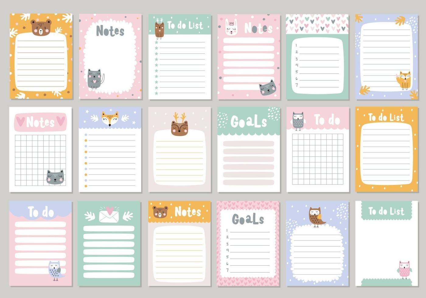 Set pages for notebook with cute animals Vector