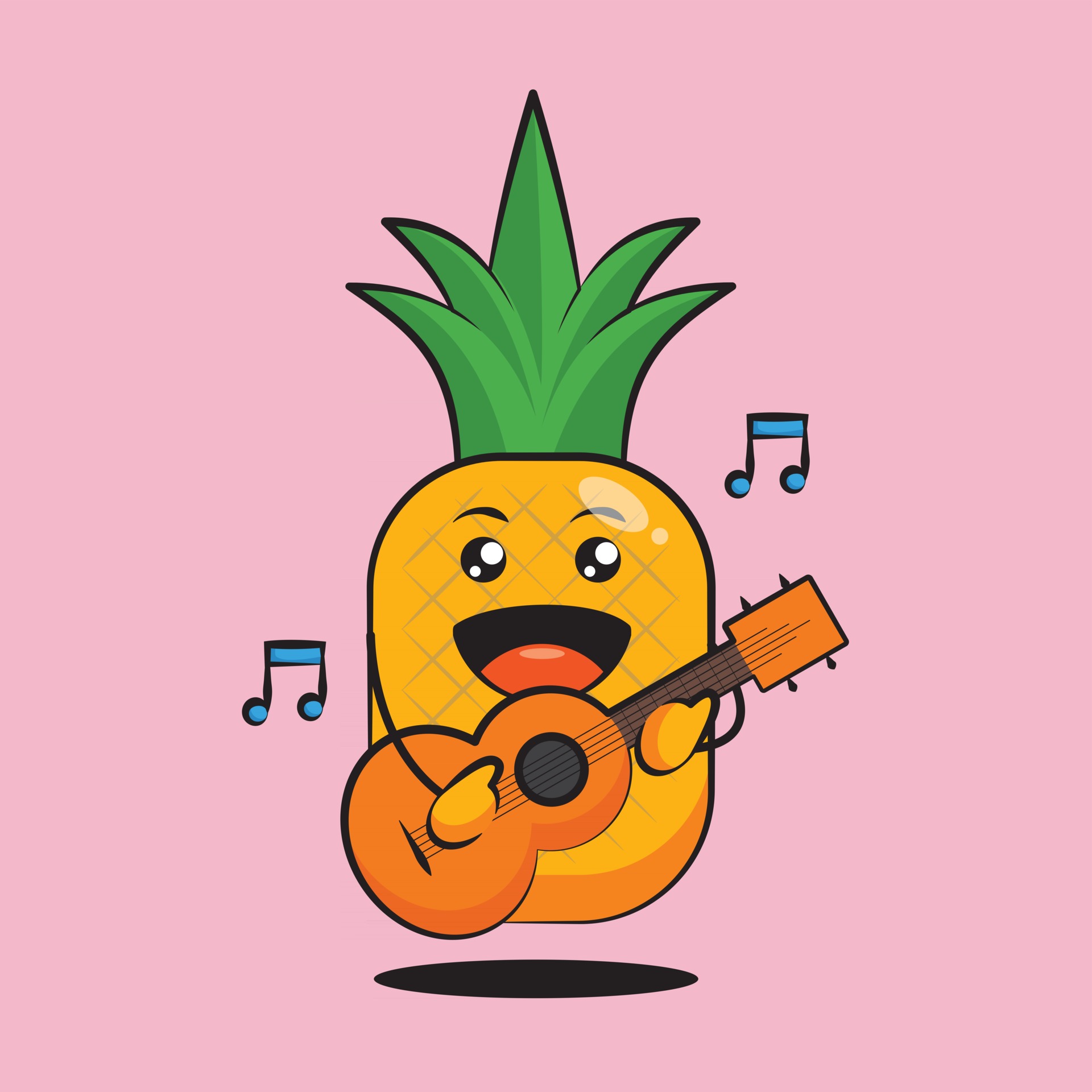 Cute pineapple character is playing acoustic guitar 2944731 Vector Art at Vecteezy
