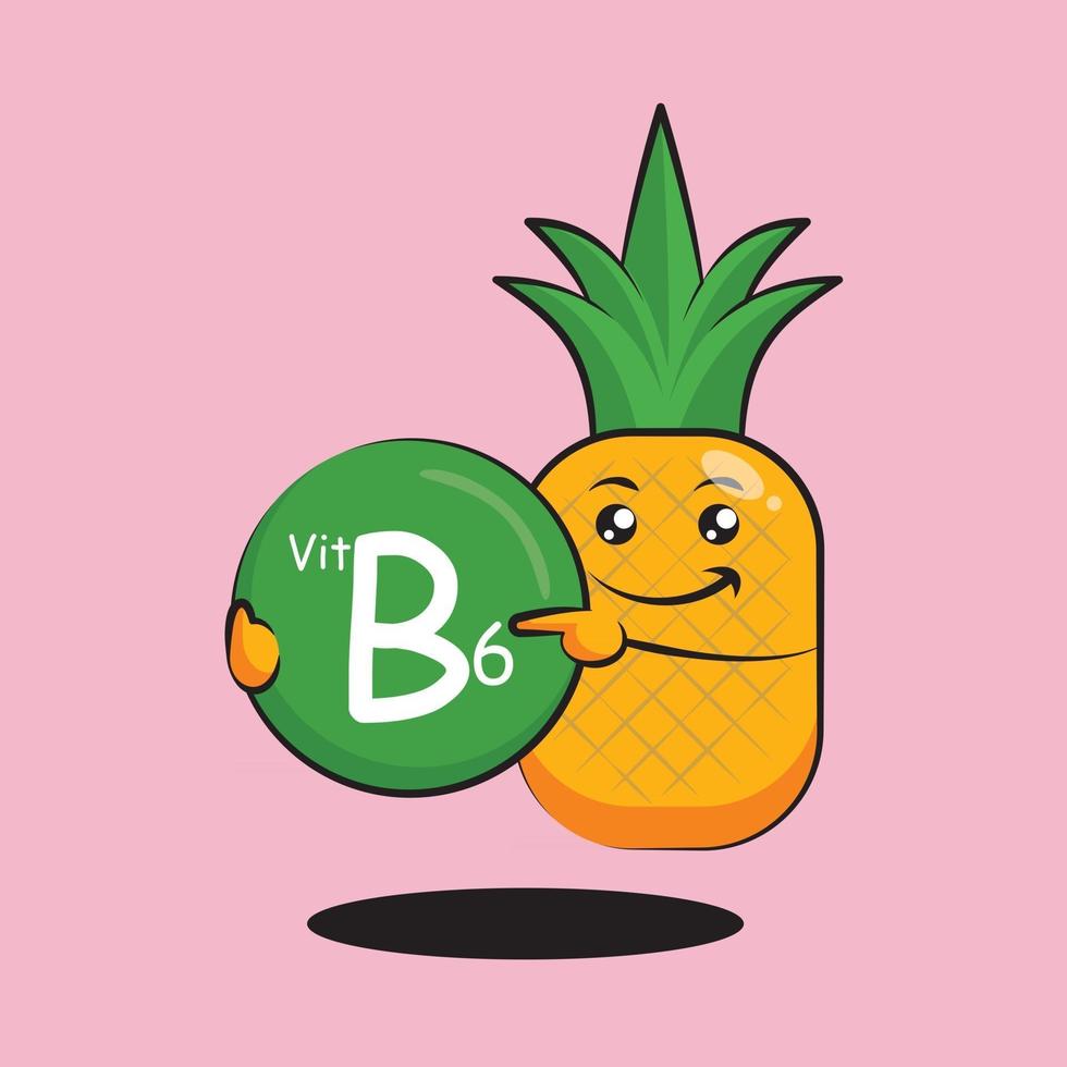 Cute pineapple character, the pineapple is contains vitamin B6 vector