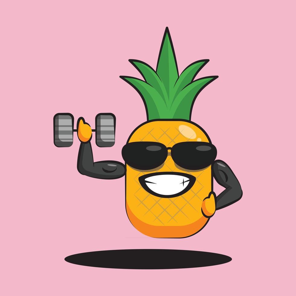 Cute pineapple character is going to gym for fitness vector