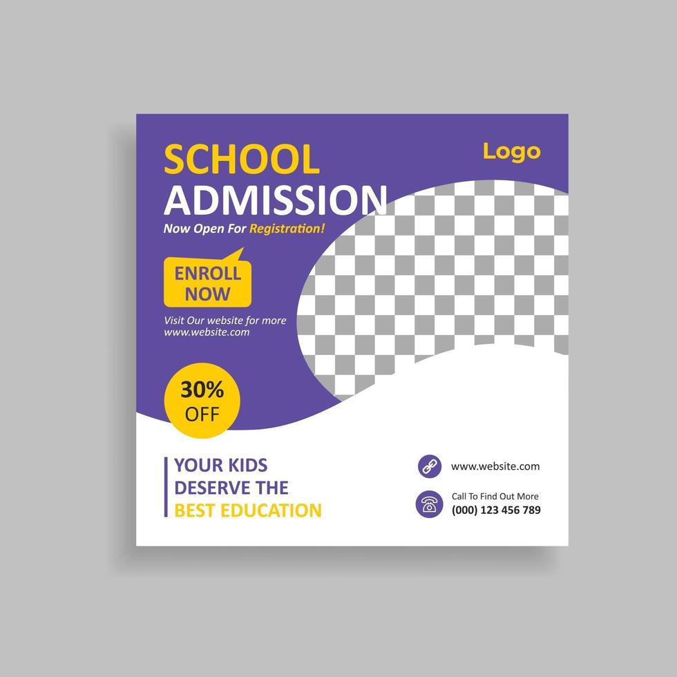 Back To School Admission Promotion Social Media Post Template Design. vector