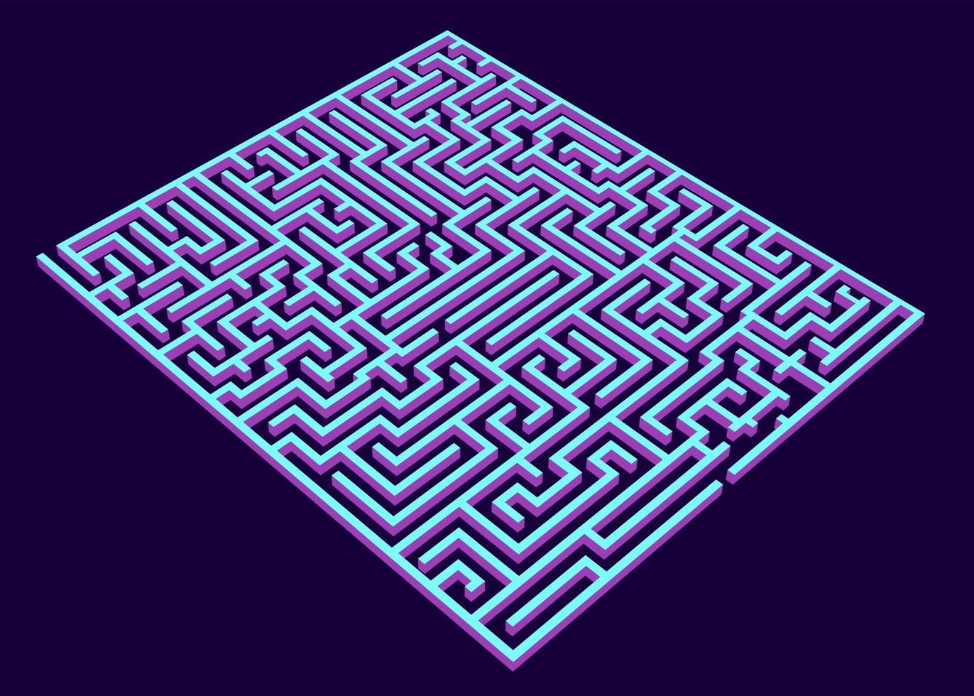 Vector maze, labyrinth 3d rendering illustration, isometric blue maze