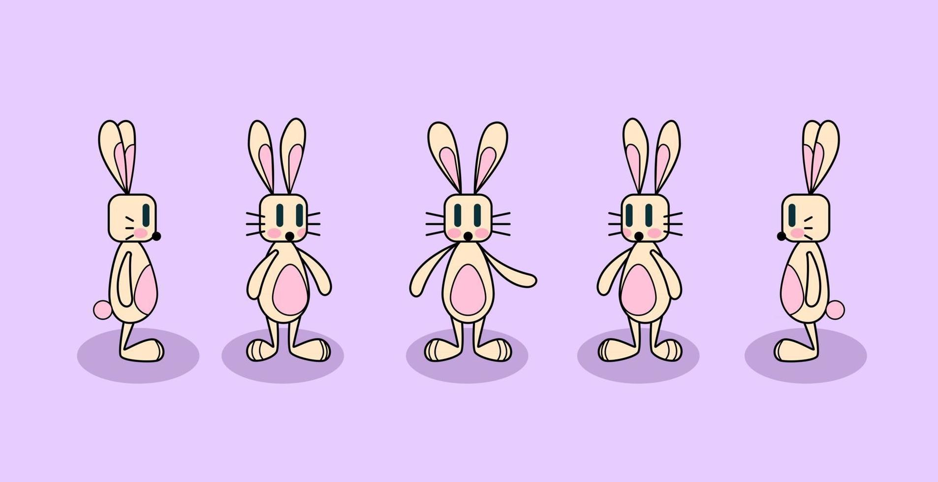 Vector bunny illustration set, rabbit collection, isolated on pink