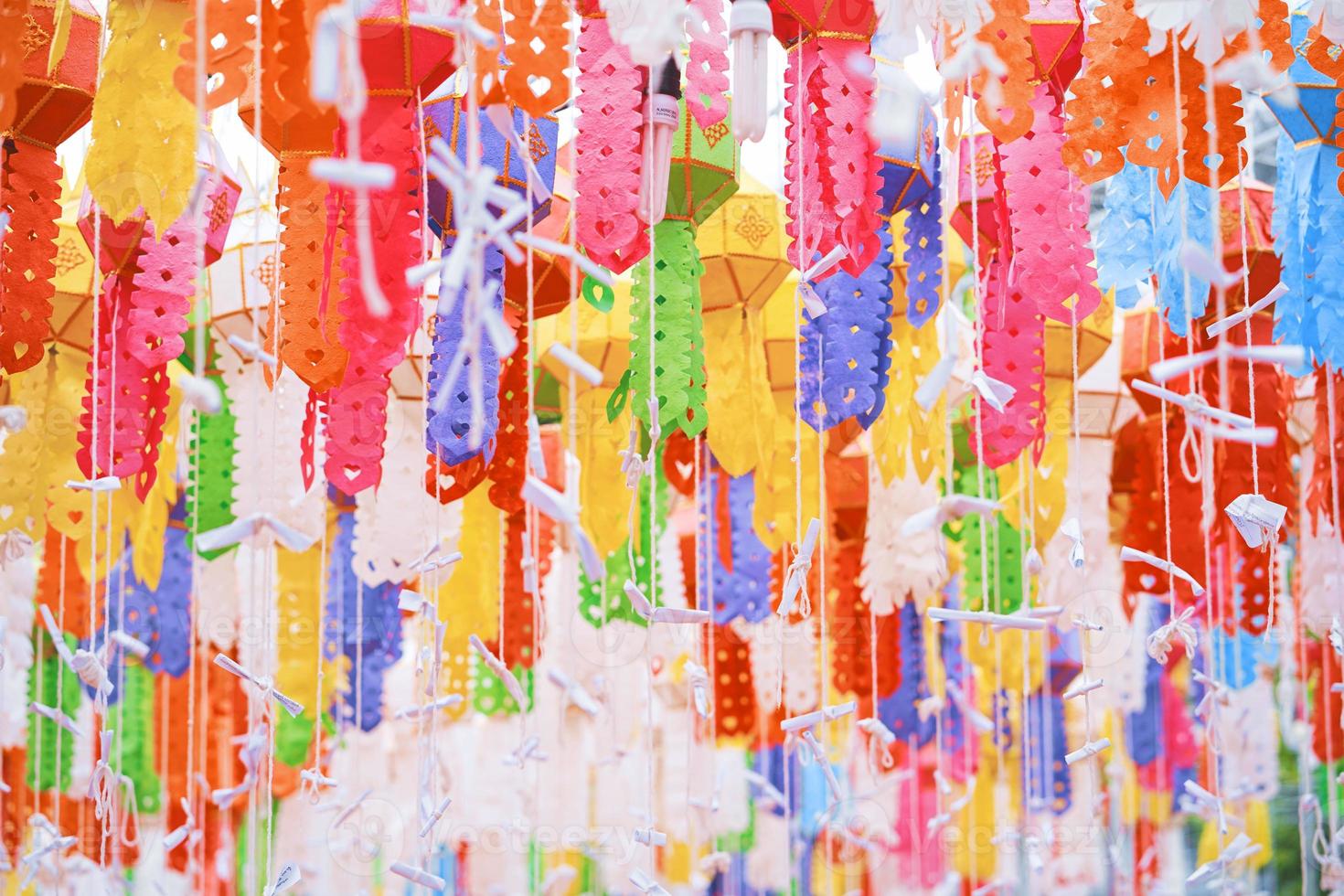 Colorful Lanna Lantern or Paper Lamp at Wat Phra That Chae Haeng, Nan Thailand photo