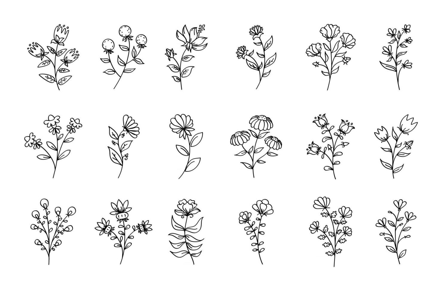 Vector set of flowers, black line art flowers 2944863 Vector Art at