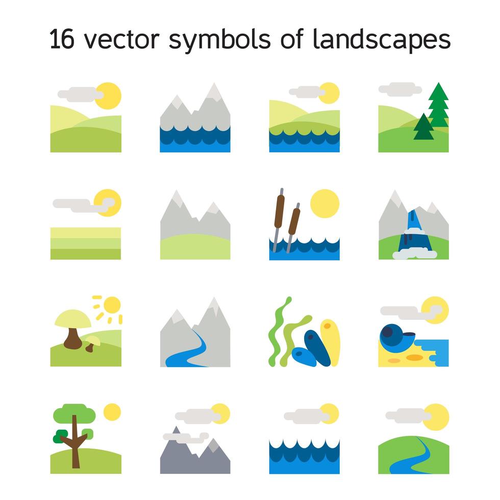 Landscape icons collection. Nature symbols vector