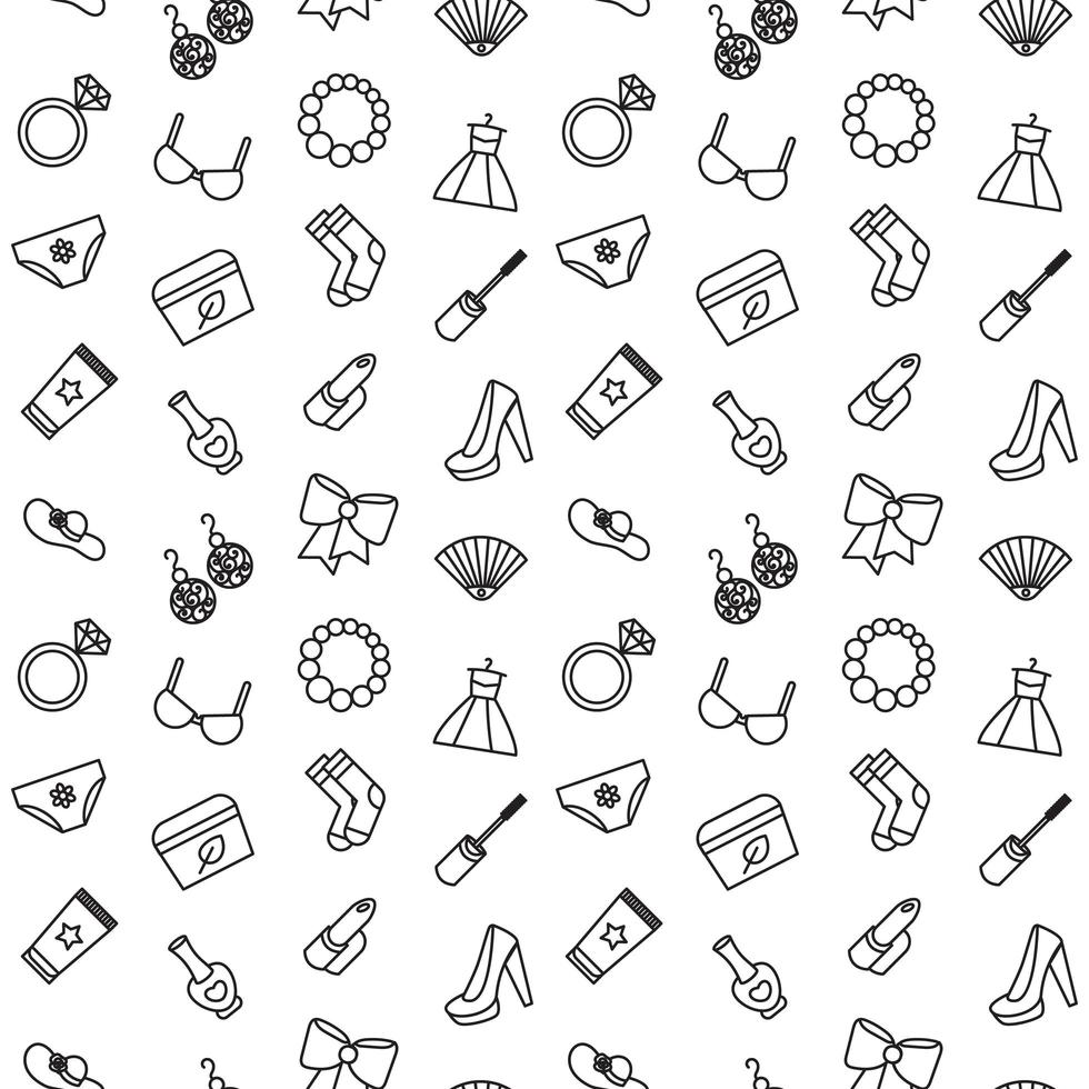 Woman accessories seamless pattern of cosmetics, clothes vector