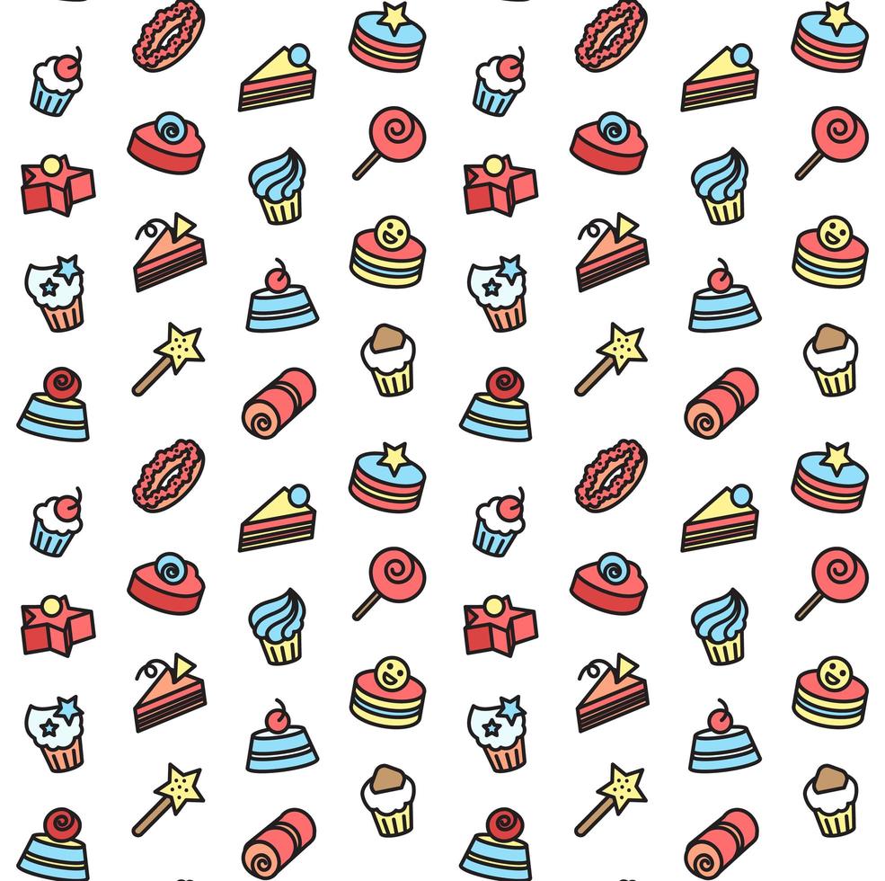 Seamless pattern of bakery and cake icons. Candy, sweet set vector