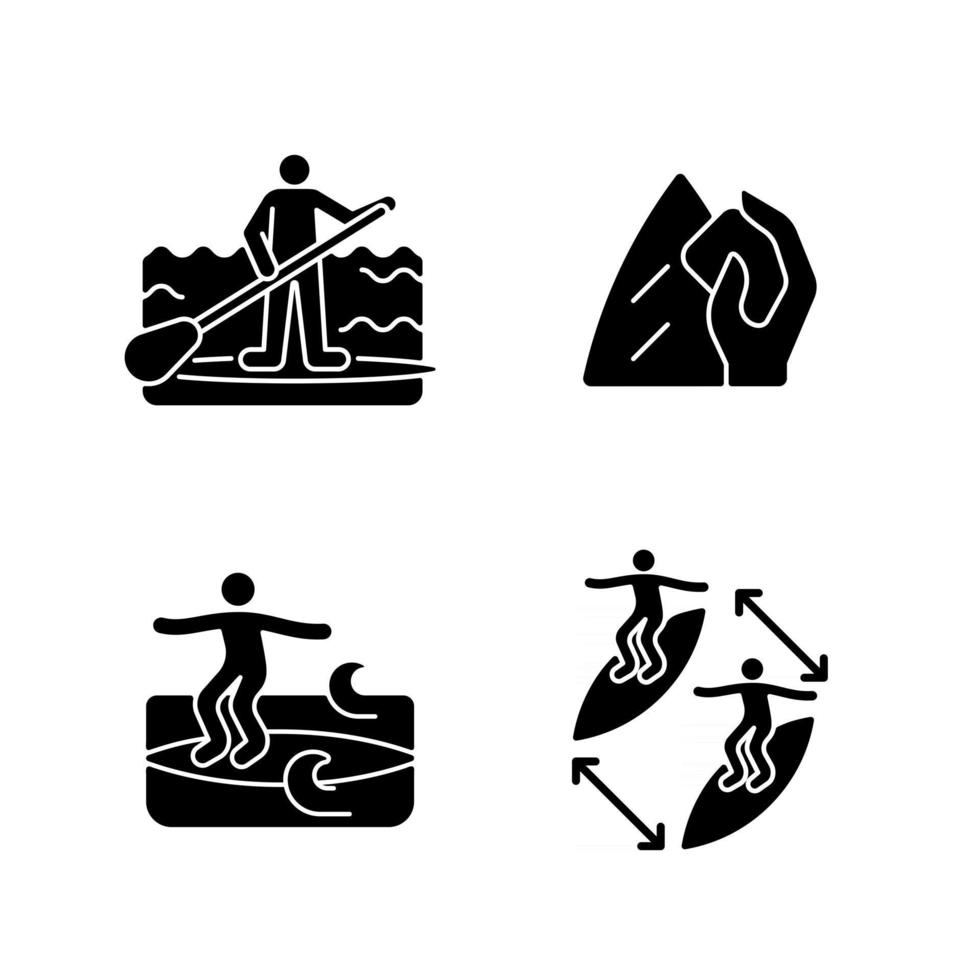 Riding waves in ocean black glyph icons set on white space vector