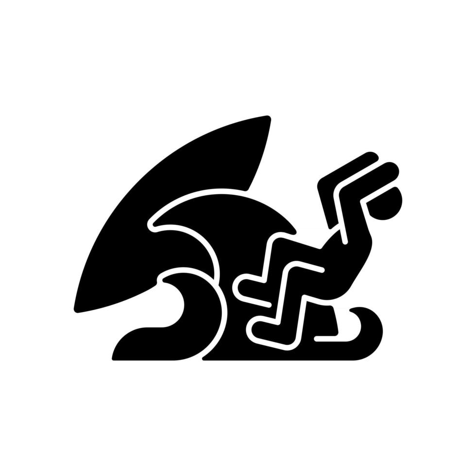 Protecting head while falling from surfboard black glyph icon vector