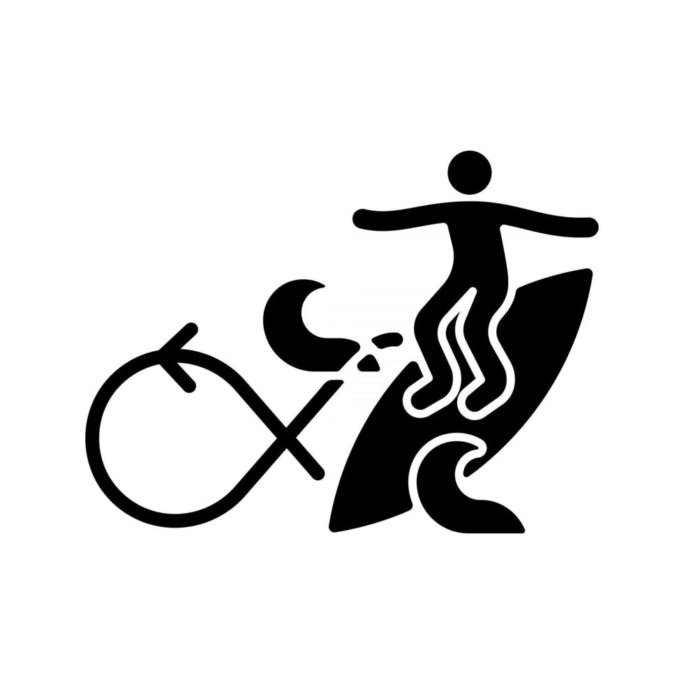 Performing roundhouse cutback in surfing black glyph icon vector