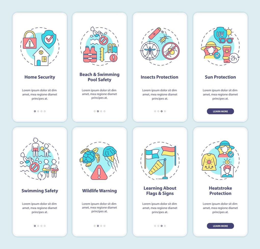 Planning summer vacation onboarding mobile app page screens set vector