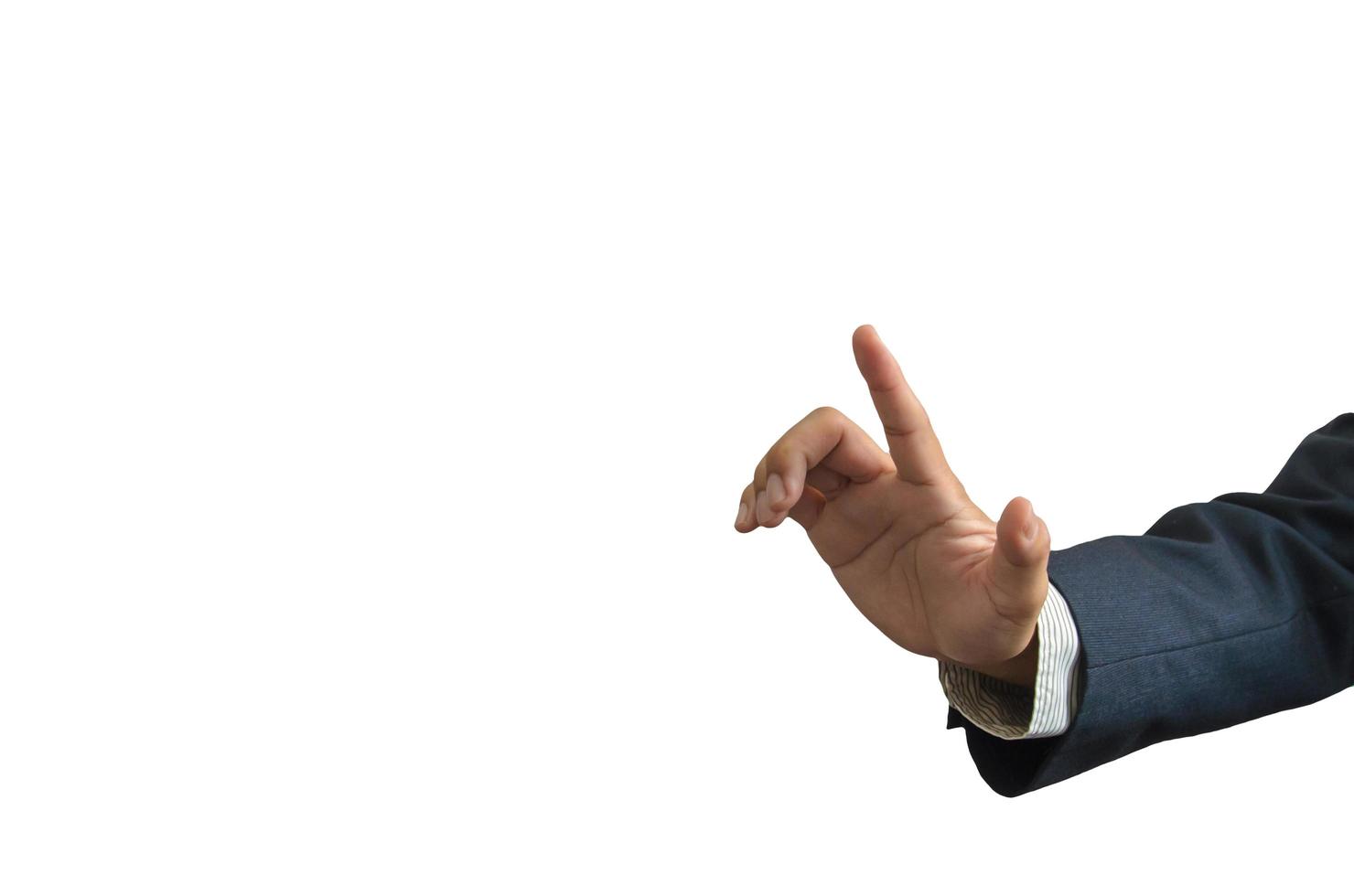 Business man hands are pointing or pressing isolated on white background photo