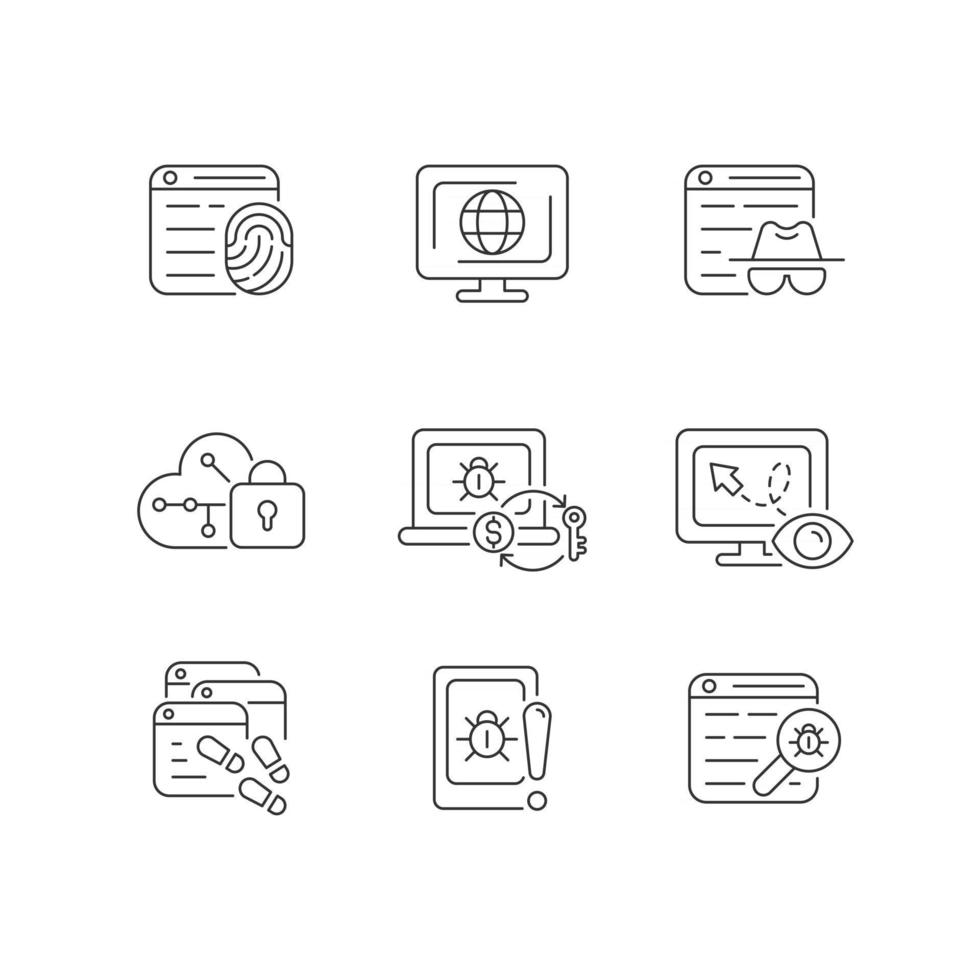 Online behavior monitoring linear icons set vector