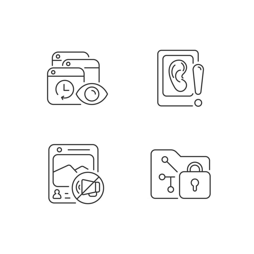 Computer activity monitoring linear icons set vector