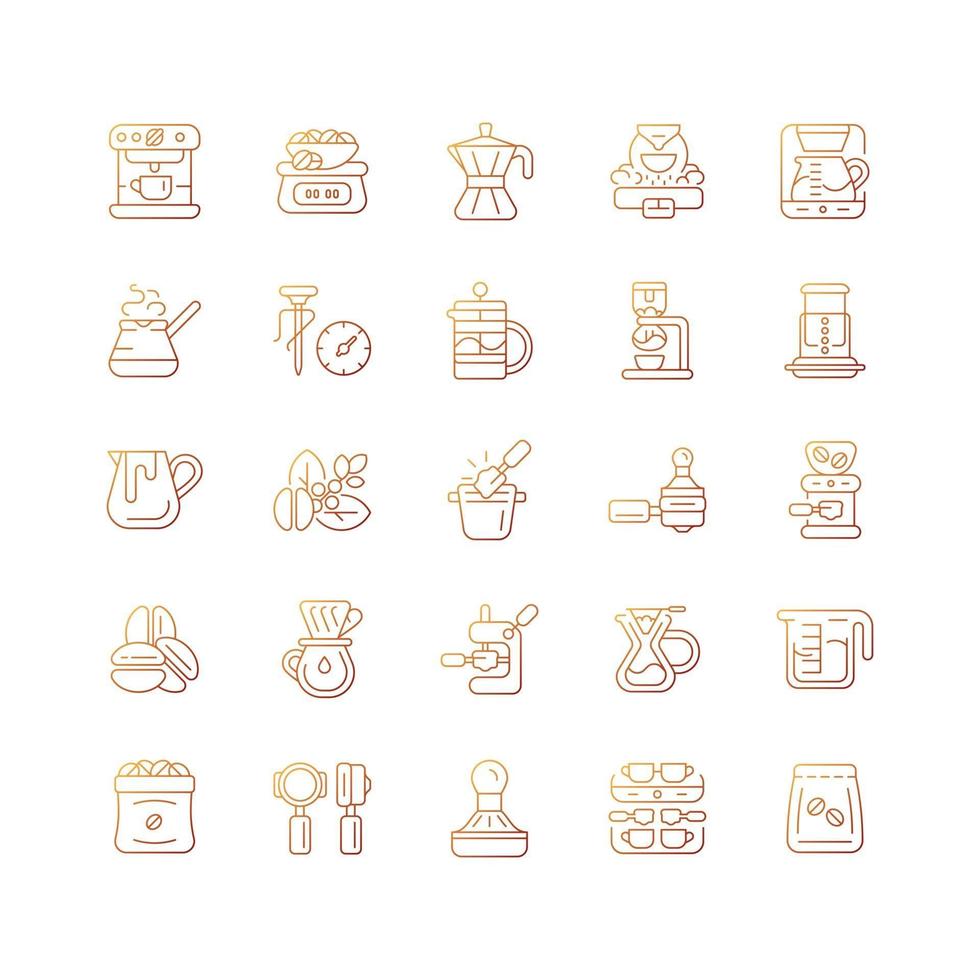 Accesorios de café y barista conjunto de iconos de vector lineal degradado