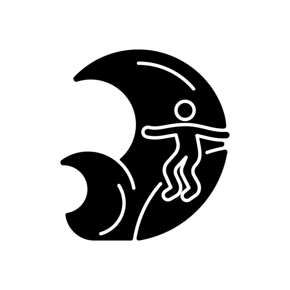 Big wave surfing black glyph icon vector