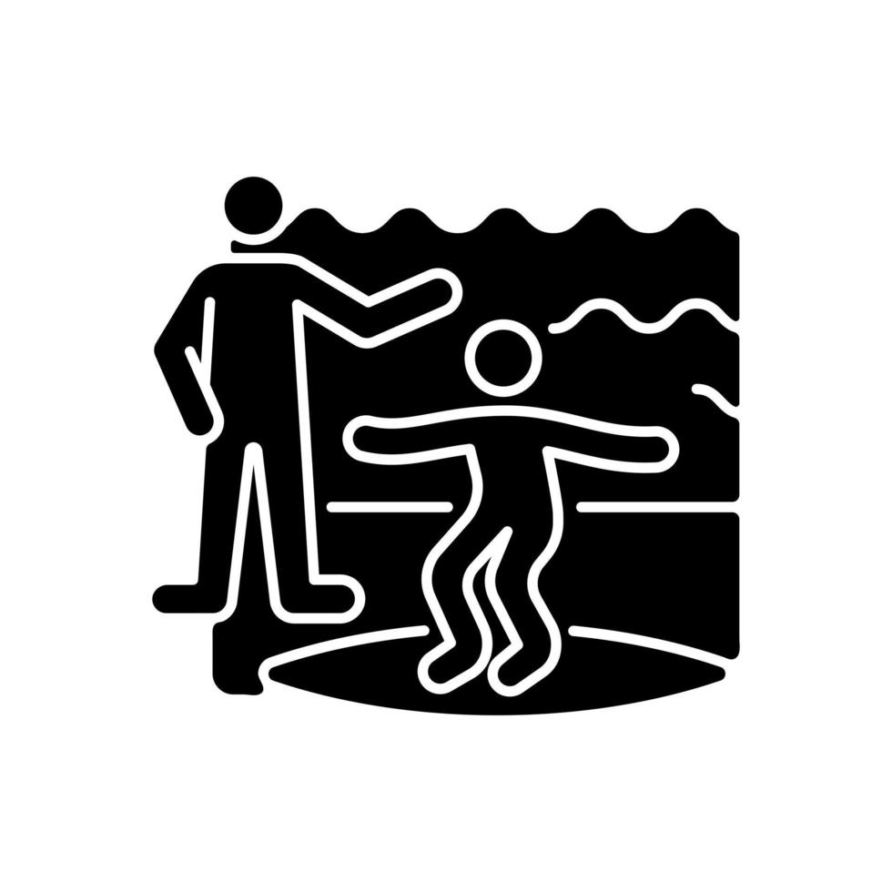 Surfing lessons black glyph icon vector