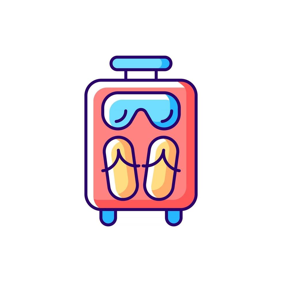 Open suitcase for summer vacation RGB color icon vector