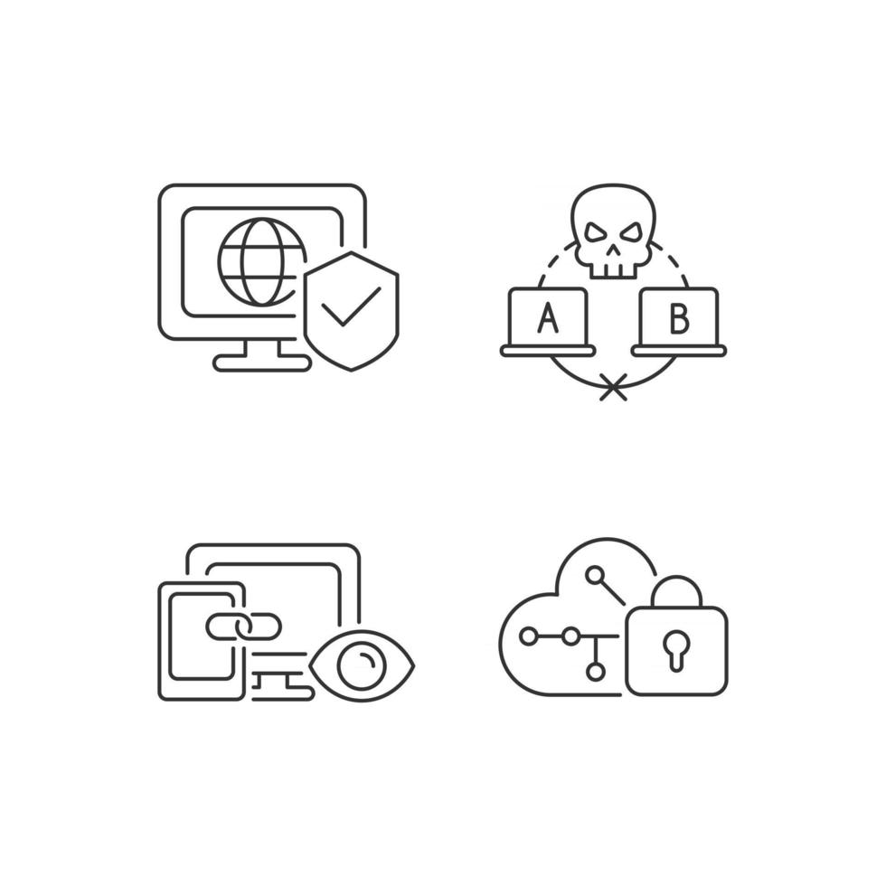 Internet privacy linear icons set vector