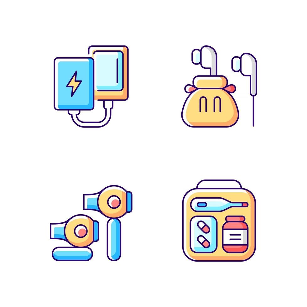 Traveller luggage RGB color icons set vector
