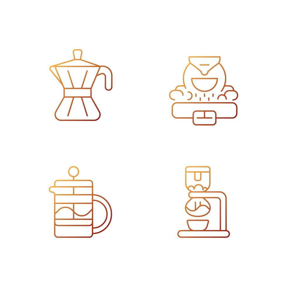 Conjunto de iconos de vector lineal degradado de aparato de café
