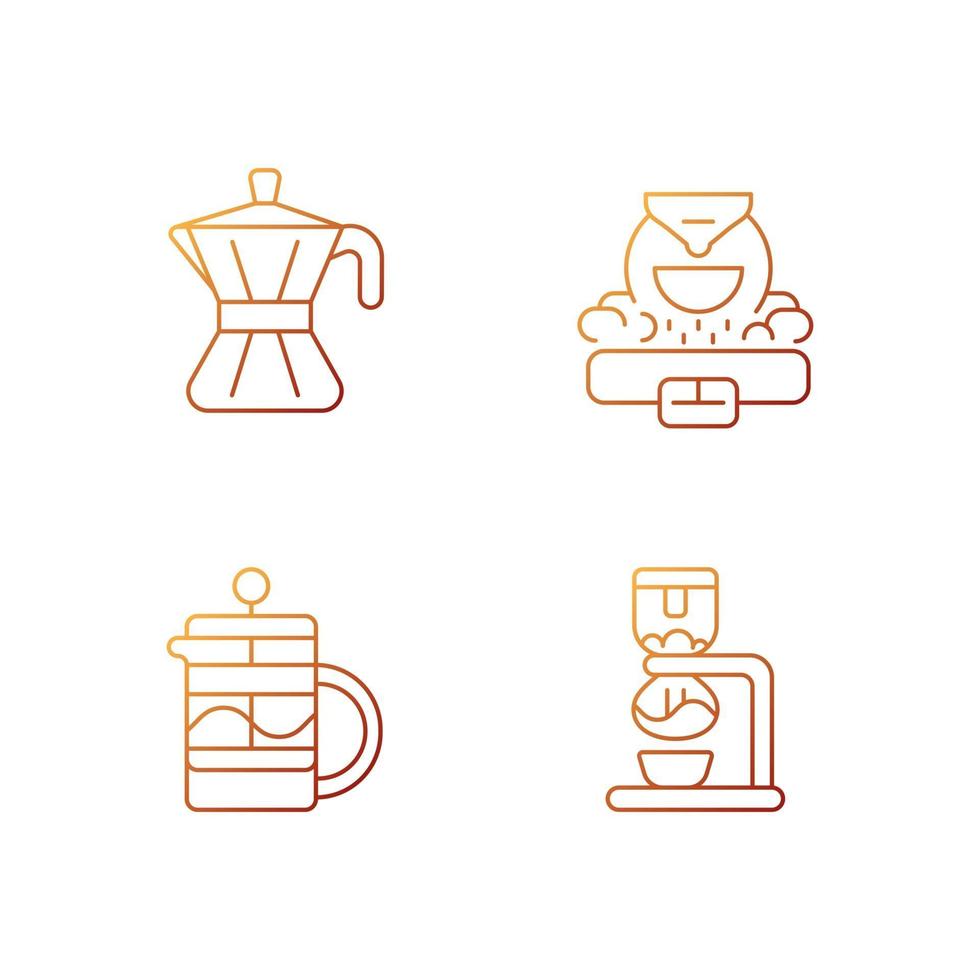 Coffee making appliance gradient linear vector icons set