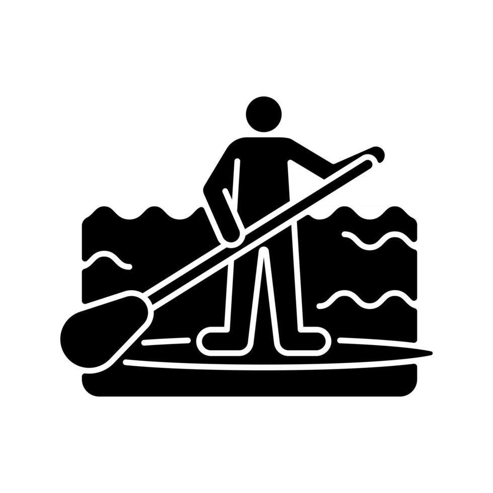 Paddle board surfing black glyph icon vector