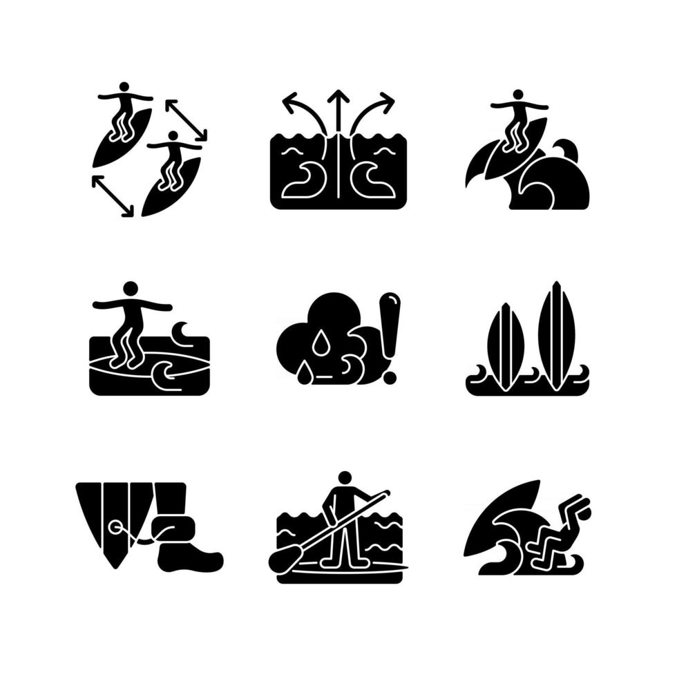 Water activities black glyph icons set on white space vector