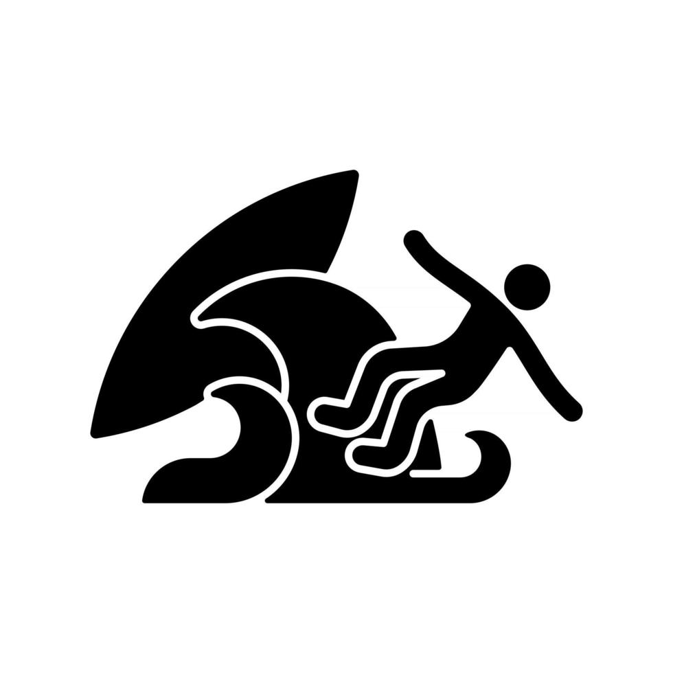 surf wipeout icono de glifo negro vector