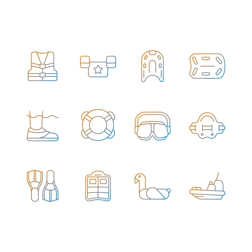 Pool floats and water safety equipment gradient linear vector icons