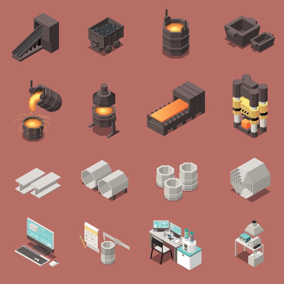 Metal Industry Isometric Icons Set Vector Illustration
