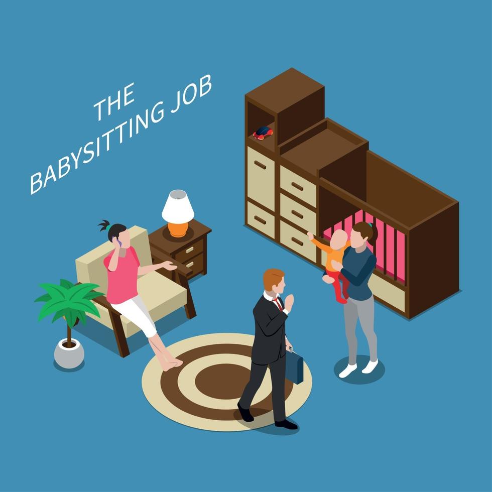 Babysitter Isometric Composition Vector Illustration