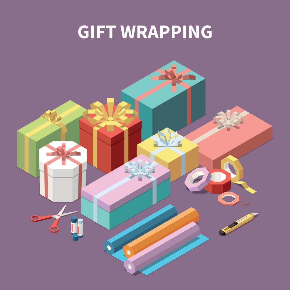 Gift Boxes Isometric Composition Vector Illustration