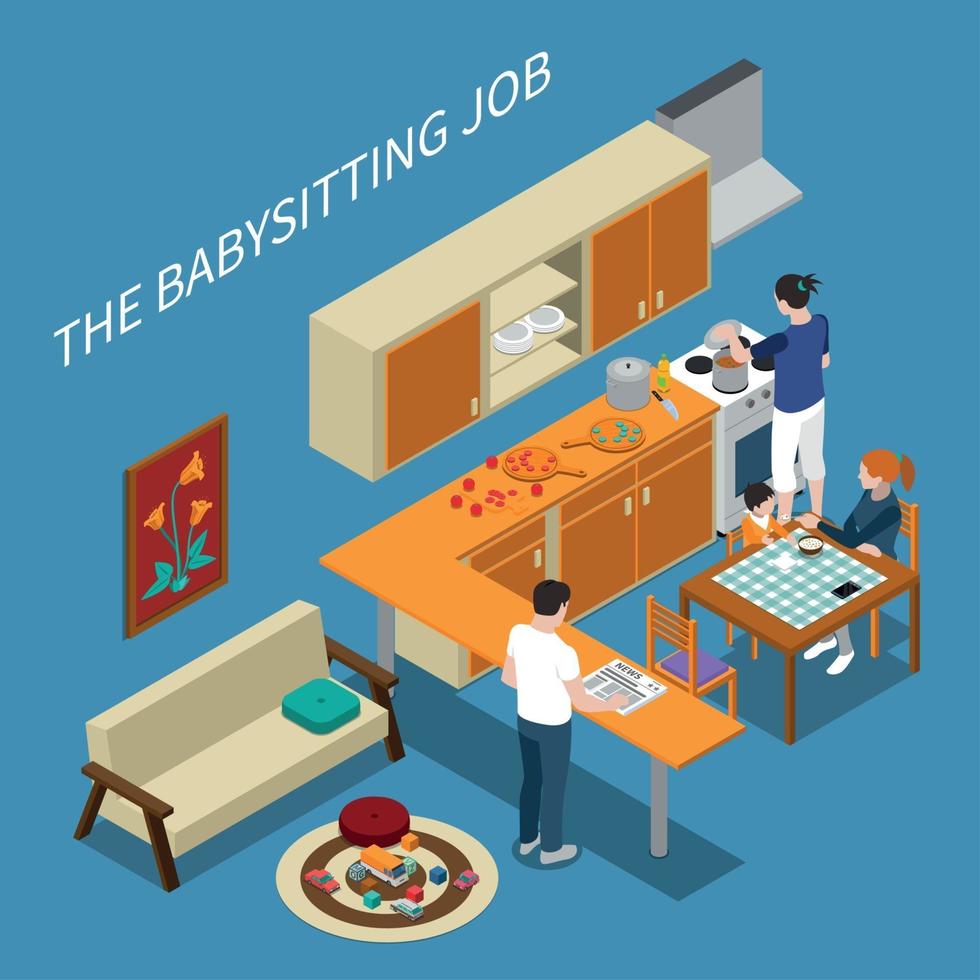 Babysitter Isometric Composition Vector Illustration