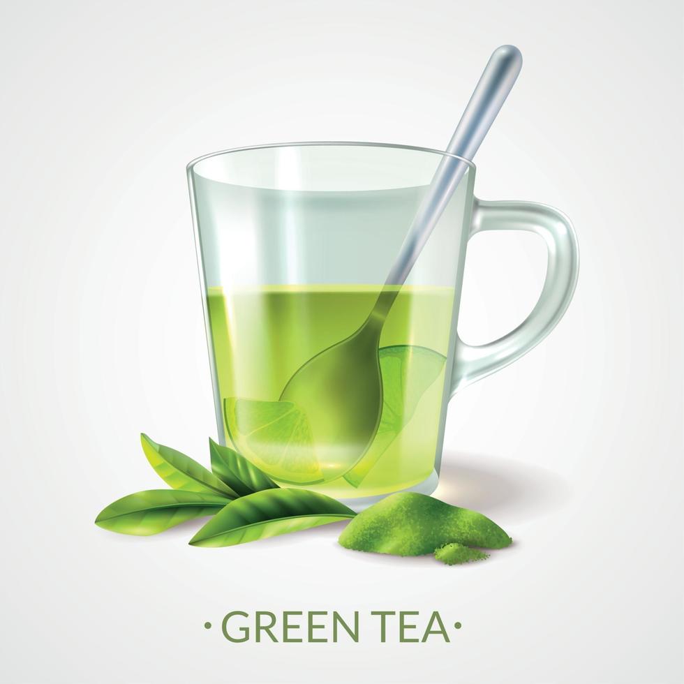 Green Tea Cup Composition Vector Illustration