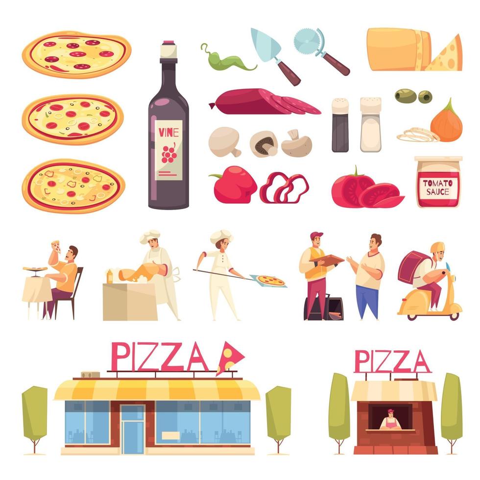 pizza icono conjunto ilustración vectorial vector