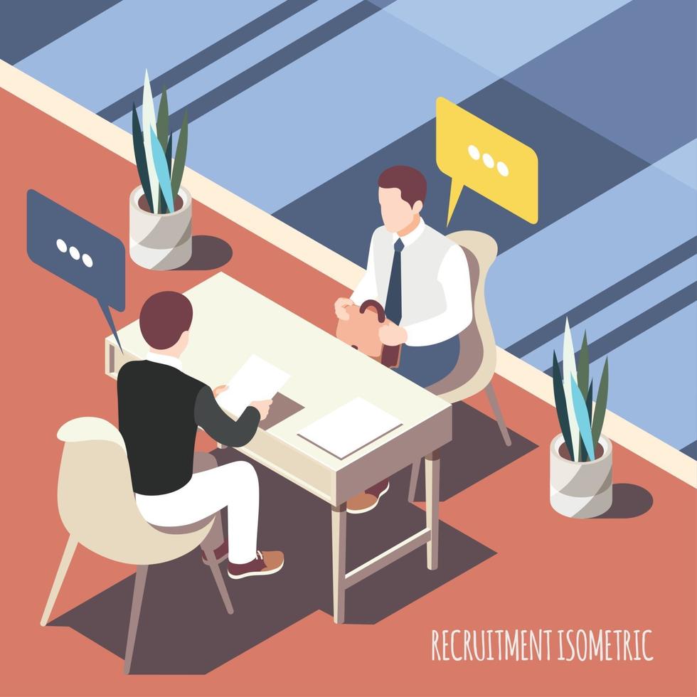 Recruiting Interview Isometric Background Vector Illustration