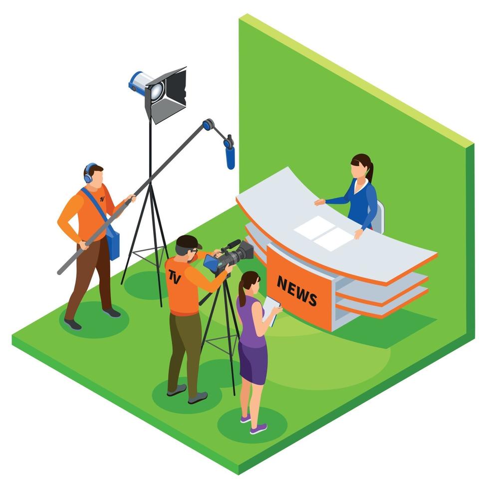 Broadcasting Isometric Composition Vector Illustration