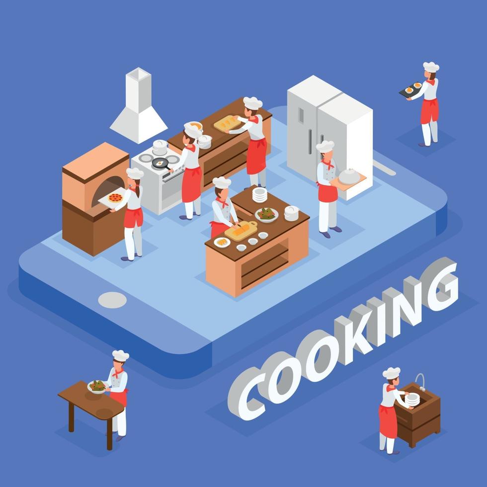 Ilustración de vector de composición isométrica de cocina