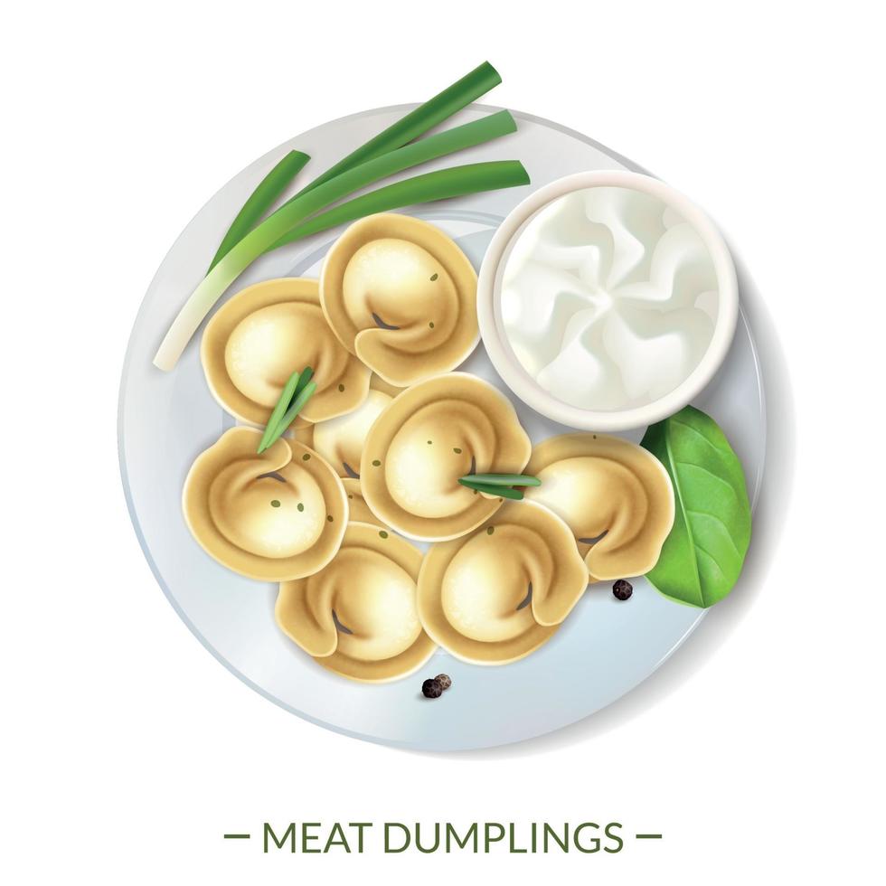 Meat Dumplings Plate Composition Vector Illustration