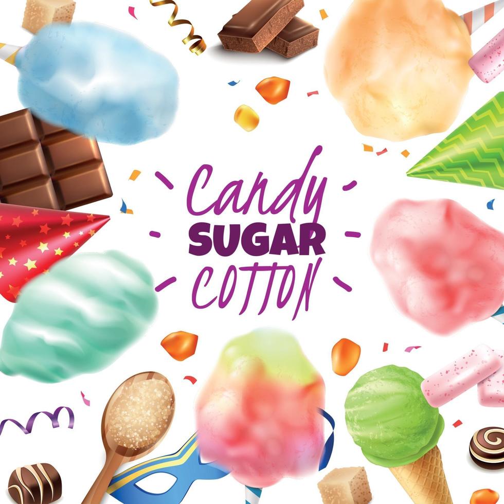 Sugar Cotton Sweets Frame Vector Illustration