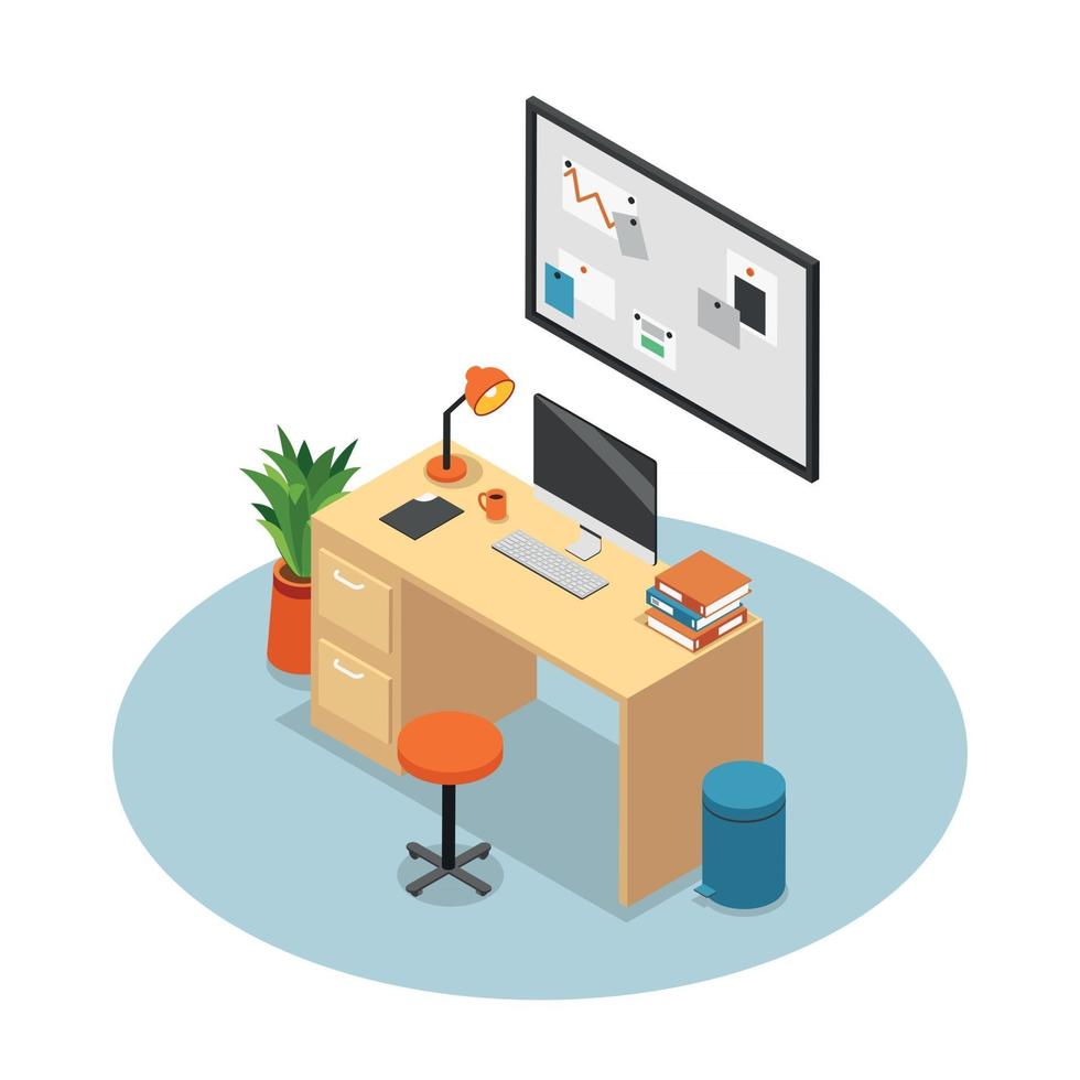 Isolated Isometric Office Composition Vector Illustration
