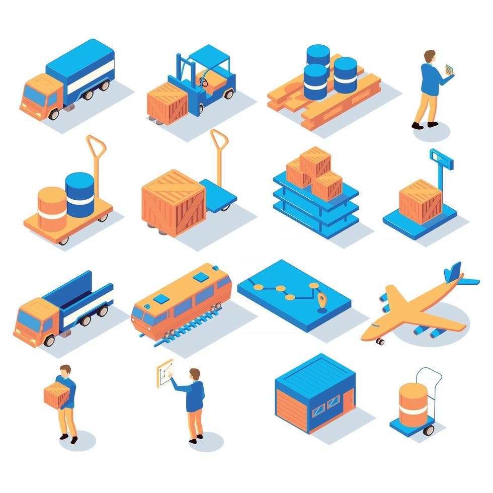 Ilustración de vector de iconos isométricos de entrega logística