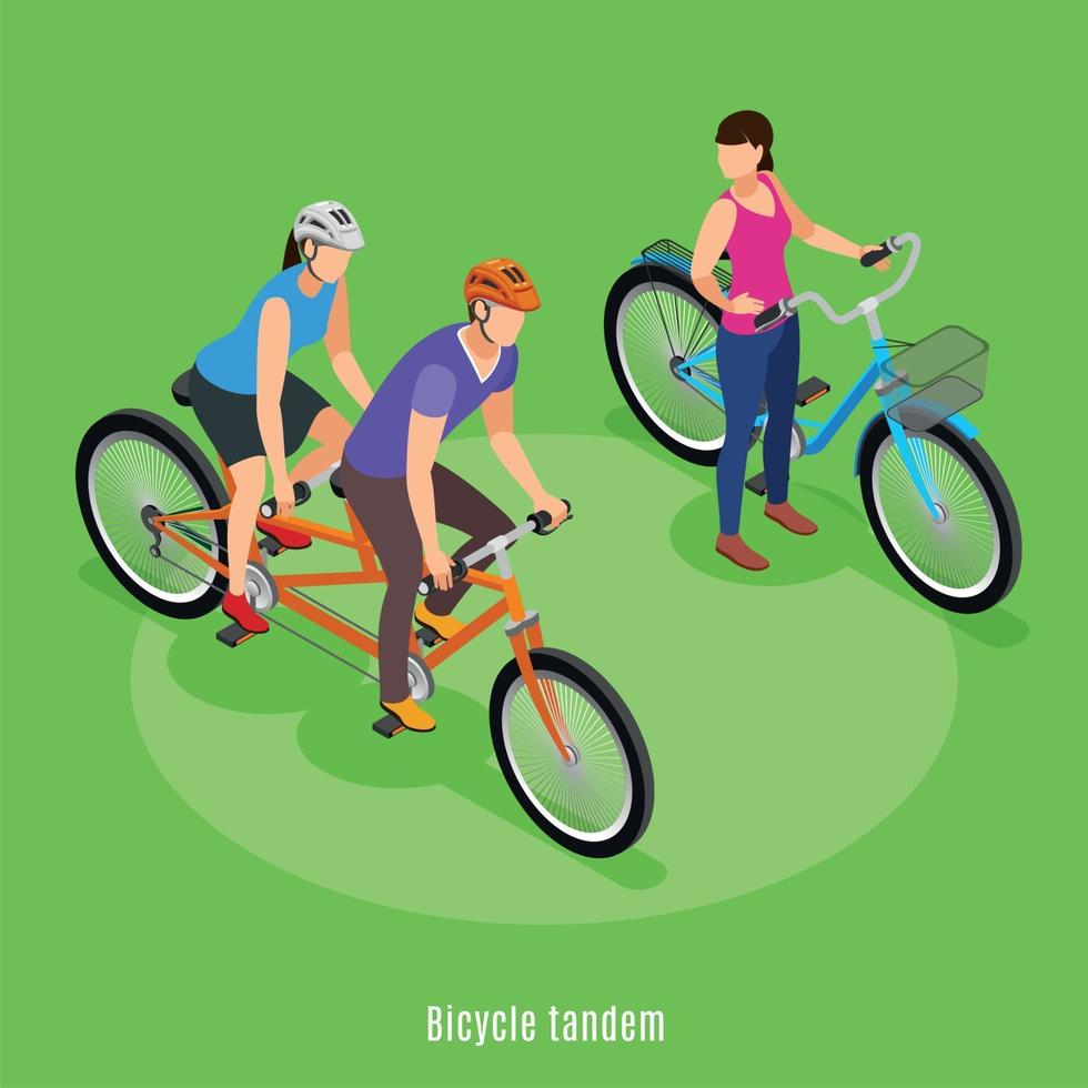 Bicycle Tandem Isometric Background Vector Illustration