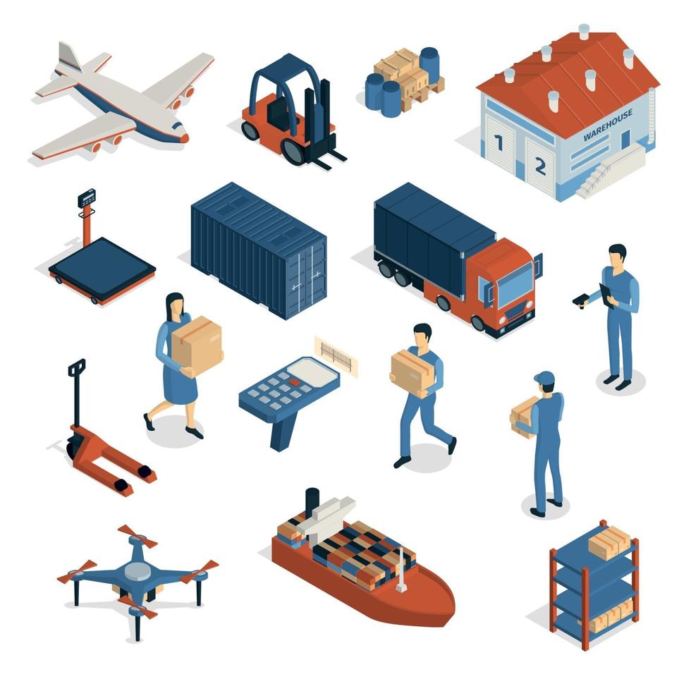 Shipping Isometric Icons Collection Vector Illustration