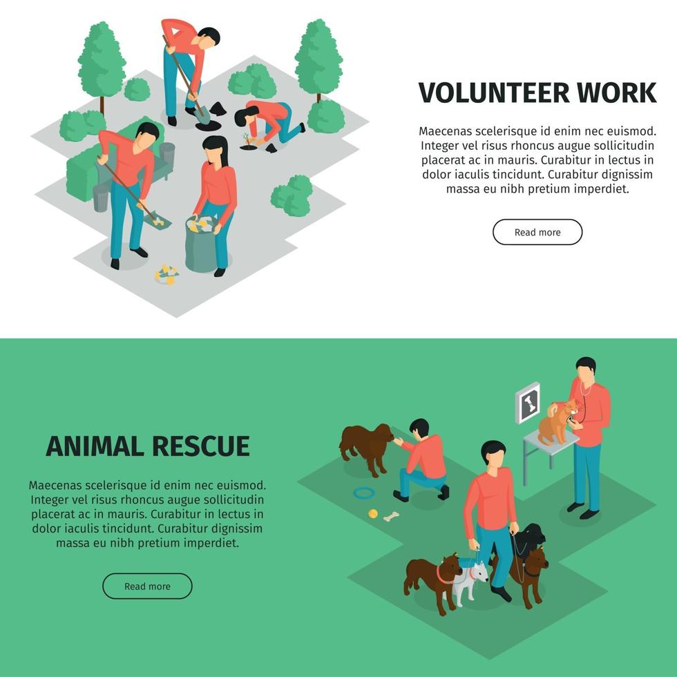 Isometric Charity Horizontal Banners Vector Illustration