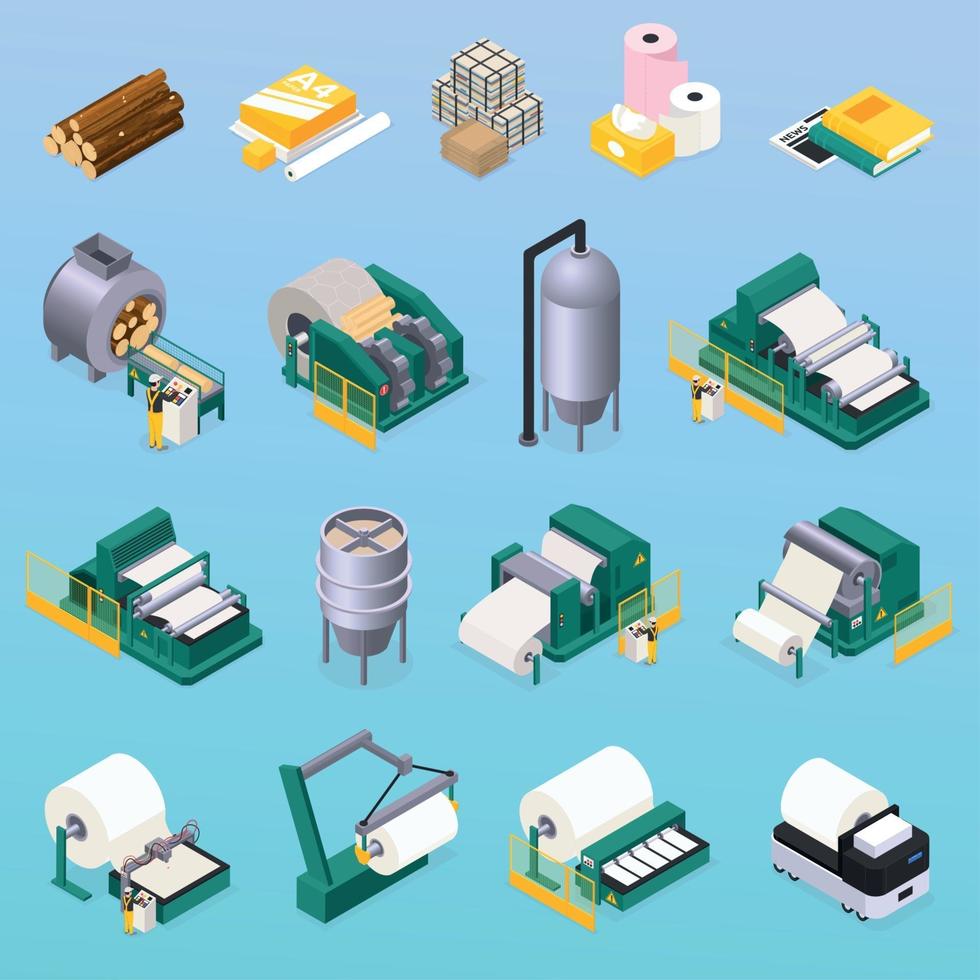 Paper Production Icons Set Vector Illustration