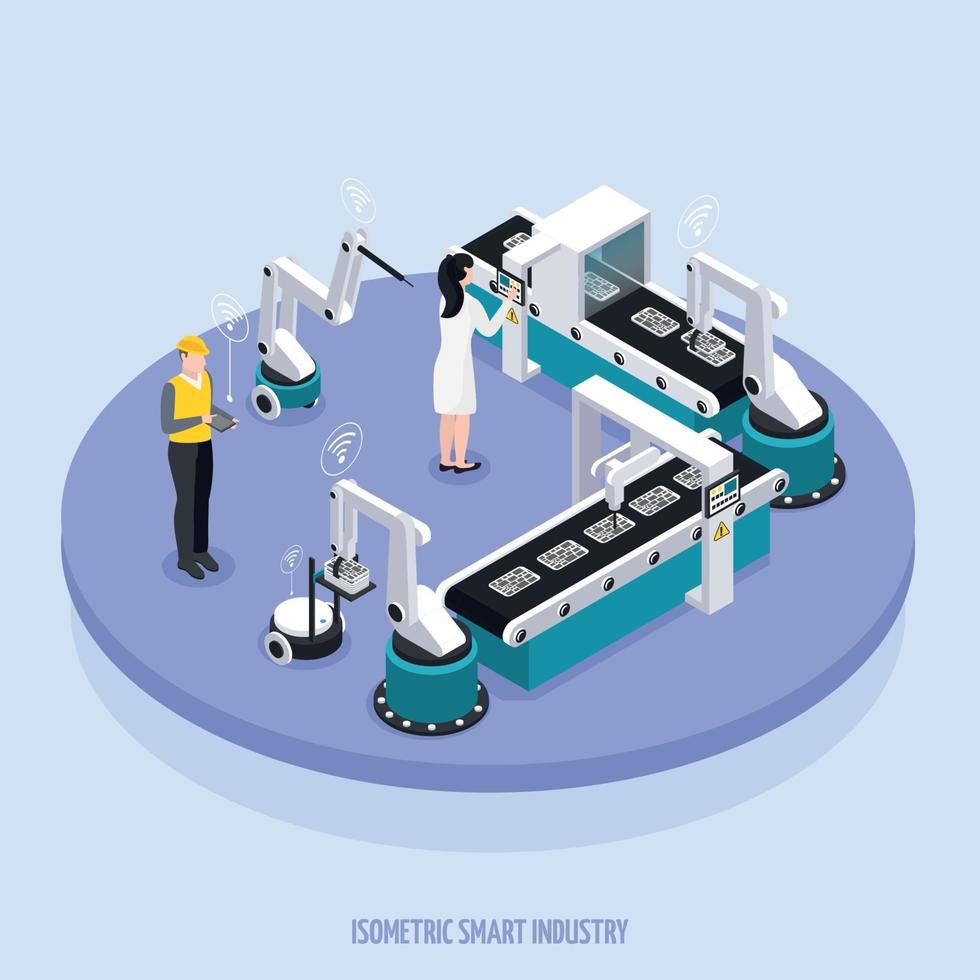 Isometric Smart Industry Background Vector Illustration