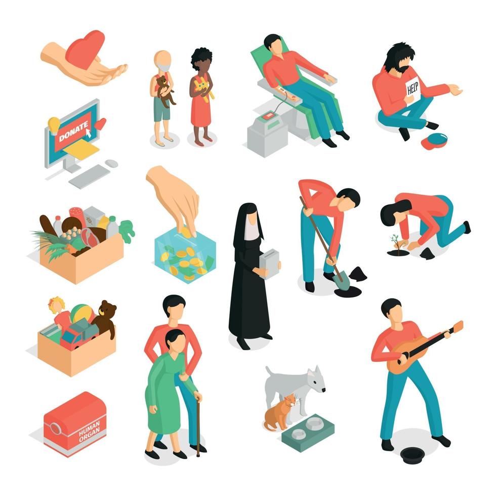 Isometric Donation Icon Set Vector Illustration